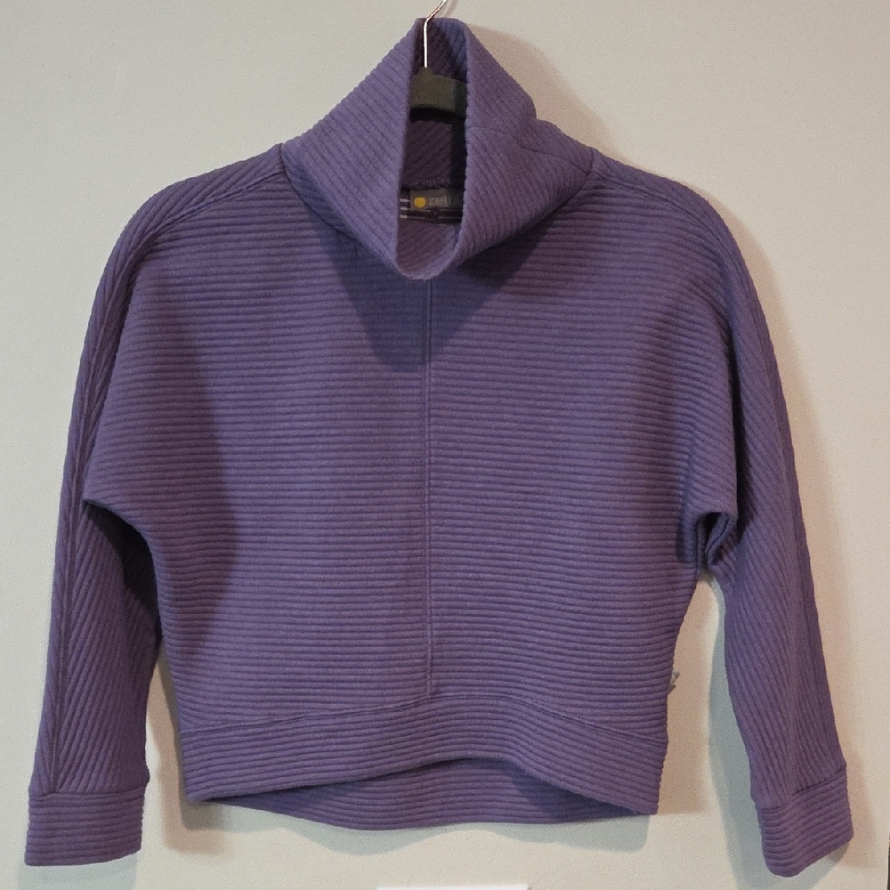 Zella Ribbed Cowl Neck Sweater in Purple